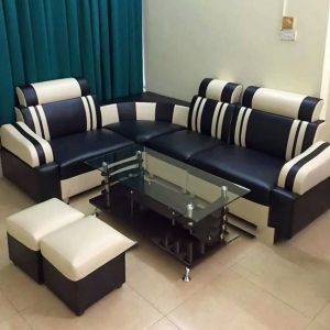 Bộ sofa góc cũ bọc da trắng đen