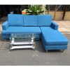 Bộ sofa chữ L cũ bọc vải bố màu xanh mới 90%