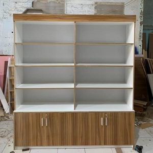 Tủ trưng bày MDF 2m x 2m vẫn gỗ phối trắng