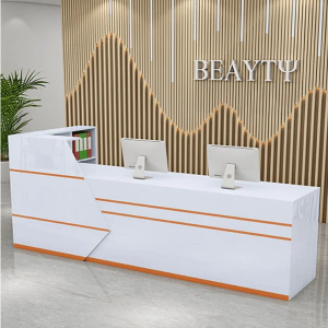 Bàn lễ tân 2m trắng viền cam giá rẻ