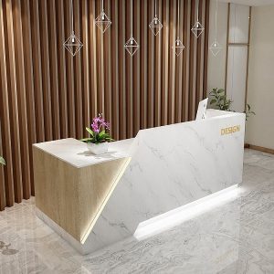 Quầy lễ tân 2m vàng phối vân đá cao cấp