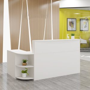 Quầy lễ tân chữ L đơn giản màu trắng