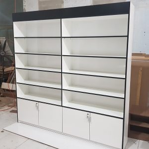 Tủ trưng bày 2m x 2m trắng chỉ đen