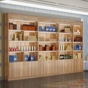 Tủ trưng bày mỹ phẩm spa 3m x 2m nâu vân gỗ